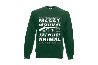 ZO Combat Junkie Christmas Jumper 'Merry Christmas You Filthy Animal' (Green) - Size Medium