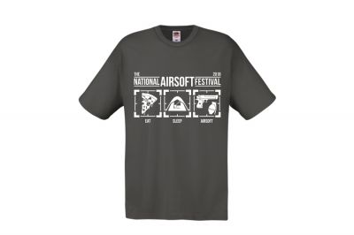 ZO Combat Junkie Special Edition NAF 2018 'Eat, Sleep, Airsoft' T-Shirt (Grey) - Detail Image 1 © Copyright Zero One Airsoft