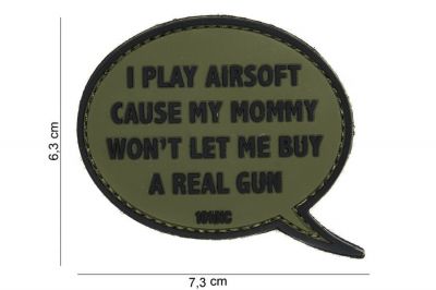 101 Inc PVC Velcro Patch "I Play Airsoft" (Olive) - Detail Image 2 © Copyright Zero One Airsoft
