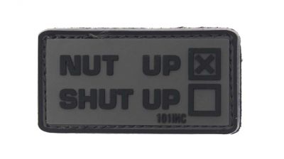 101 Inc PVC Velcro Patch "Nut Up" (Grey) - Detail Image 1 © Copyright Zero One Airsoft