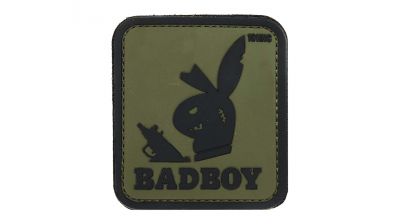 101 Inc PVC Velcro Patch "Badboy" (Olive) - Detail Image 1 © Copyright Zero One Airsoft