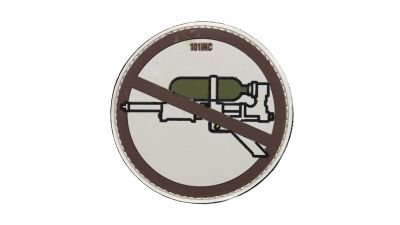 101 Inc PVC Velcro Patch "No Super Soakers" (Brown) - Detail Image 1 © Copyright Zero One Airsoft