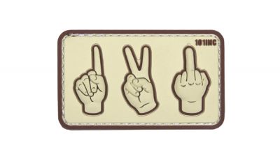 101 Inc PVC Velcro Patch &quotOne, Two, F**k You" (Tan) - Detail Image 1 © Copyright Zero One Airsoft