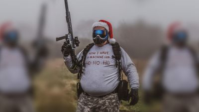 ZO Combat Junkie Jumper 'Bloody Ho Ho Ho' (Light Grey) - Size Small - Detail Image 4 © Copyright Zero One Airsoft