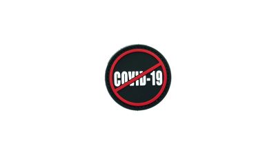 ZO PVC Velcro Patch &quotStop Covid" (Black) - Detail Image 1 © Copyright Zero One Airsoft