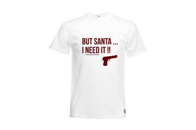 ZO Combat Junkie Christmas T-Shirt 'Santa I NEED It Pistol' (White) - Size Small - Detail Image 1 © Copyright Zero One Airsoft