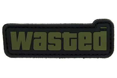 101 Inc PVC Velcro Patch "Wasted" (Olive) - Detail Image 1 © Copyright Zero One Airsoft