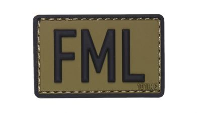 101 Inc PVC Velcro Patch "FML" (Green) - Detail Image 1 © Copyright Zero One Airsoft