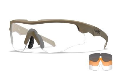 Wiley X ROGUE COMM Glasses with Tan Frame & Grey/Clear/Rust Lenses