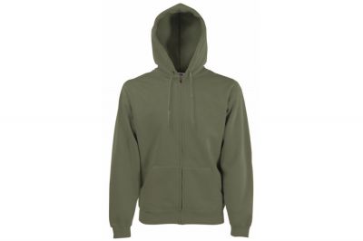 Fruit Of The Loom Premium Zipped Hoodie (Classic Olive) - Size 2XL - Detail Image 1 © Copyright Zero One Airsoft
