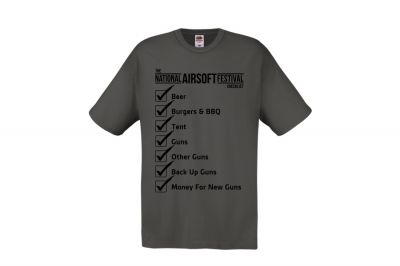 ZO Combat Junkie Special Edition NAF 2018 'Checklist' T-Shirt (Grey) - Detail Image 2 © Copyright Zero One Airsoft