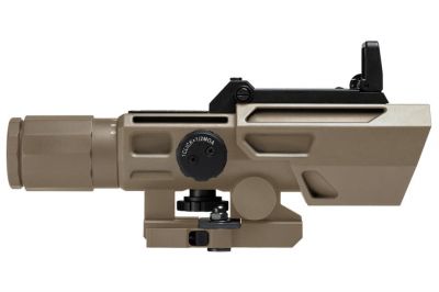 NCS 3-9x42 Scope with Blue/Red Illuminating P4 Sniper Reticle & Flip-Up Reflex Red Dot Sight (Tan) - Detail Image 3 © Copyright Zero One Airsoft