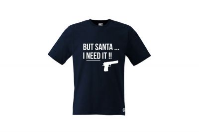 ZO Combat Junkie Christmas T-Shirt 'Santa I NEED It Pistol' (Dark Navy) - Size Small - Detail Image 1 © Copyright Zero One Airsoft