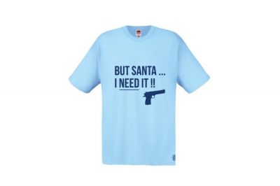 ZO Combat Junkie Christmas T-Shirt 'Santa I NEED It Pistol' (Blue) - Size Large - Detail Image 1 © Copyright Zero One Airsoft