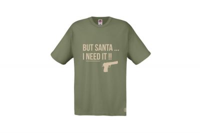 ZO Combat Junkie Christmas T-Shirt 'Santa I NEED It Pistol' (Olive) - Size Large - Detail Image 1 © Copyright Zero One Airsoft
