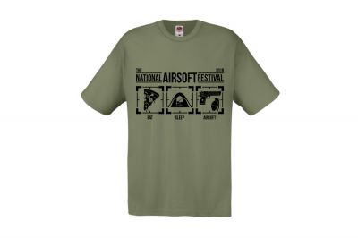 ZO Combat Junkie Special Edition NAF 2018 'Eat, Sleep, Airsoft' T-Shirt (Olive) - Detail Image 2 © Copyright Zero One Airsoft