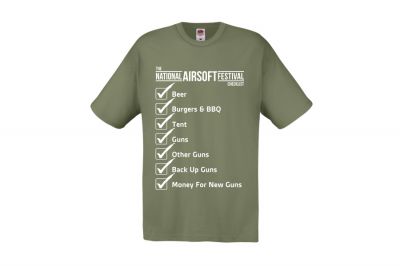 ZO Combat Junkie Special Edition NAF 2018 'Checklist' T-Shirt (Olive) - Detail Image 1 © Copyright Zero One Airsoft
