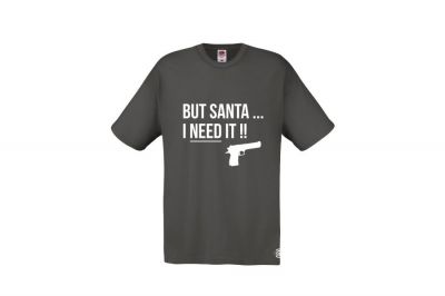 ZO Combat Junkie Christmas T-Shirt 'Santa I NEED It Pistol' (Grey) - Size Extra Large - Detail Image 1 © Copyright Zero One Airsoft