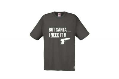 ZO Combat Junkie Christmas T-Shirt 'Santa I NEED It Pistol' (Grey) - Size Extra Large - Detail Image 1 &copy; Copyright Zero One Airsoft