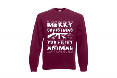 ZO Combat Junkie Christmas Jumper 'Merry Christmas You Filthy Animal' (Burgundy) - Size Extra Large - Detail Image 1 © Copyright Zero One Airsoft