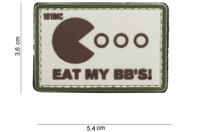 101 Inc PVC Velcro Patch "Eat My BB's" (Brown) - Detail Image 2 © Copyright Zero One Airsoft