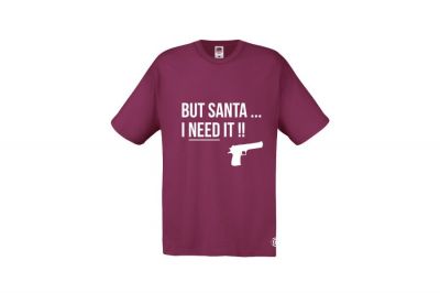 ZO Combat Junkie Christmas T-Shirt "Santa I NEED It Pistol" (Burgundy) - Size 2XL - Detail Image 1 © Copyright Zero One Airsoft