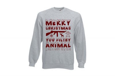 ZO Combat Junkie Christmas Jumper 'Merry Christmas You Filthy Animal' (Light Grey) - Size Small - Detail Image 1 © Copyright Zero One Airsoft