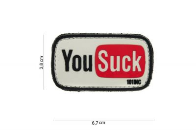 101 Inc PVC Velcro Patch "You Suck" - Detail Image 2 © Copyright Zero One Airsoft