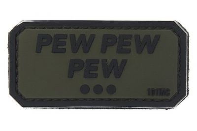 101 Inc PVC Velcro Patch "Pew Pew Pew" (Olive) - Detail Image 1 © Copyright Zero One Airsoft