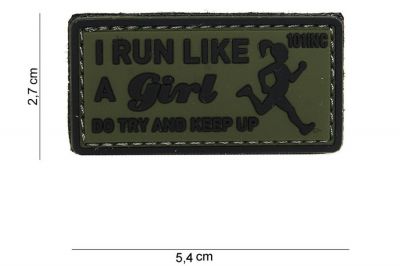 101 Inc PVC Velcro Patch "I Run Like" (Olive) - Detail Image 2 © Copyright Zero One Airsoft