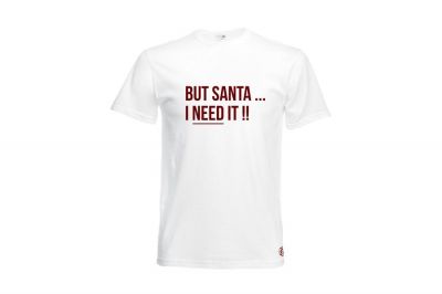 ZO Combat Junkie Christmas T-Shirt 'Santa I NEED It' (White) - Size Large - Detail Image 1 © Copyright Zero One Airsoft