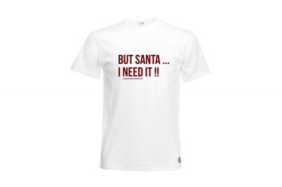 ZO Combat Junkie Christmas T-Shirt 'Santa I NEED It' (White) - Size Large - Detail Image 1 &copy; Copyright Zero One Airsoft