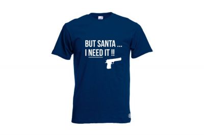 ZO Combat Junkie Christmas T-Shirt 'Santa I NEED It Pistol' (Navy) - Size Medium - Detail Image 1 © Copyright Zero One Airsoft