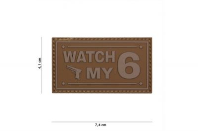 101 Inc PVC Velcro Patch "Watch My 6" (Brown) - Detail Image 2 © Copyright Zero One Airsoft