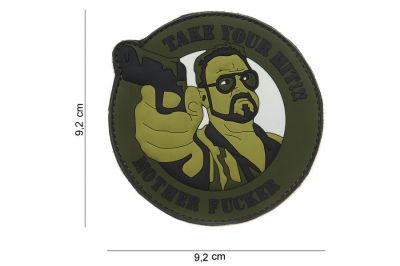 101 Inc PVC Velcro Patch &quotTake Your Hit" (Olive) - Detail Image 1 © Copyright Zero One Airsoft