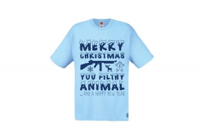 ZO Combat Junkie Christmas T-Shirt 'Merry Christmas You Filthy Animal' (Blue) - Size Extra Large - Detail Image 1 &copy; Copyright Zero One Airsoft