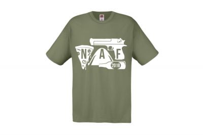 ZO Combat Junkie Special Edition NAF 2018 'Airsoft Festival' T-Shirt (Olive) - Detail Image 1 © Copyright Zero One Airsoft