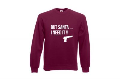 ZO Combat Junkie Christmas Jumper 'Santa I NEED It Pistol' (Burgundy) - Size Small - Detail Image 1 &copy; Copyright Zero One Airsoft