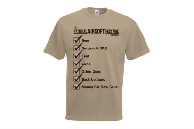 ZO Combat Junkie Special Edition NAF 2018 'Checklist' T-Shirt (Tan) - Detail Image 4 © Copyright Zero One Airsoft
