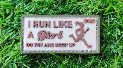 101 Inc PVC Velcro Patch "I Run Like" (Brown) - Detail Image 1 © Copyright Zero One Airsoft