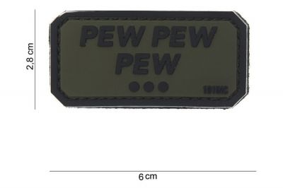 101 Inc PVC Velcro Patch "Pew Pew Pew" (Olive) - Detail Image 2 © Copyright Zero One Airsoft