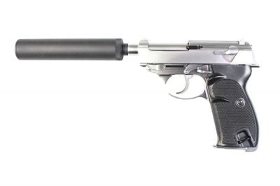 WE GBB P38S with Silencer (Silver) - Detail Image 1 © Copyright Zero One Airsoft