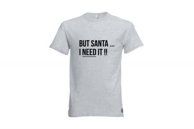 ZO Combat Junkie Christmas T-Shirt "Santa I NEED It" (Light Grey) - Size 2XL - Detail Image 1 © Copyright Zero One Airsoft