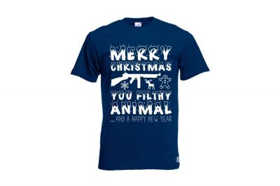 ZO Combat Junkie Christmas T-Shirt 'Merry Christmas You Filthy Animal' (Navy) - Size Medium - Detail Image 1 © Copyright Zero One Airsoft