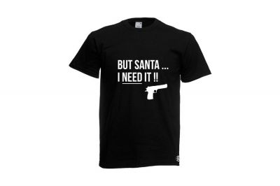 ZO Combat Junkie Christmas T-Shirt 'Santa I NEED It Pistol' (Black) - Size Medium - Detail Image 1 © Copyright Zero One Airsoft