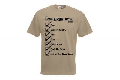 ZO Combat Junkie Special Edition NAF 2018 'Checklist' T-Shirt (Tan) - Detail Image 2 © Copyright Zero One Airsoft