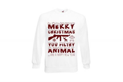 ZO Combat Junkie Christmas Jumper 'Merry Christmas You Filthy Animal' (White) - Size Medium - Detail Image 1 © Copyright Zero One Airsoft