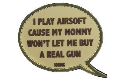101 Inc PVC Velcro Patch "I Play Airsoft" (Brown) - Detail Image 1 © Copyright Zero One Airsoft