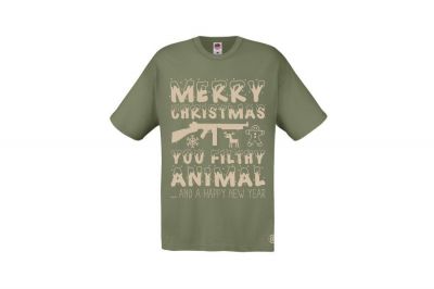 ZO Combat Junkie Christmas T-Shirt 'Merry Christmas You Filthy Animal' (Olive) - Size Large - Detail Image 1 © Copyright Zero One Airsoft