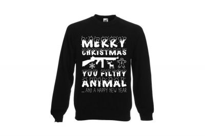 ZO Combat Junkie Christmas Jumper 'Merry Christmas You Filthy Animal' (Black) - Size Large - Detail Image 1 © Copyright Zero One Airsoft